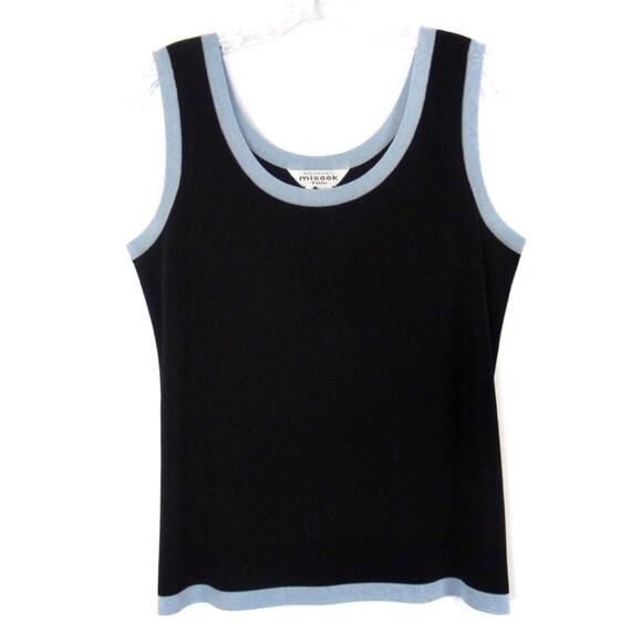 MISOOK Sleeveless Scoop Neck Shell Tank Top Black Blue Trim Size Medium Petite - Picture 4 of 8